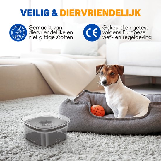 Vulpes Goods® Trinknapf Hund - Wassernapf für Hunde - Anti-Sabber - Reduziert das Schlabbern - Transparent - Für unterwegs - 2L - Schwarz