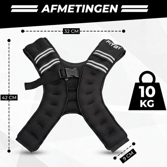 Fitby Gewichtsweste 10 kg – Laufweste – Weighted Vest – Gewichtswesten – Gewichte – Verstellbar – Krafttraining & Crossfit – Cardio – Schwarz