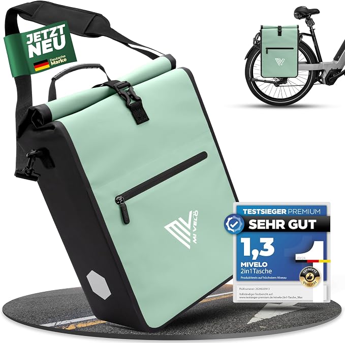 MiVelo 2-in-1-Fahrradtasche – Wasserdicht – Quick-Connect – Auch als Umhängetasche verwendbar
