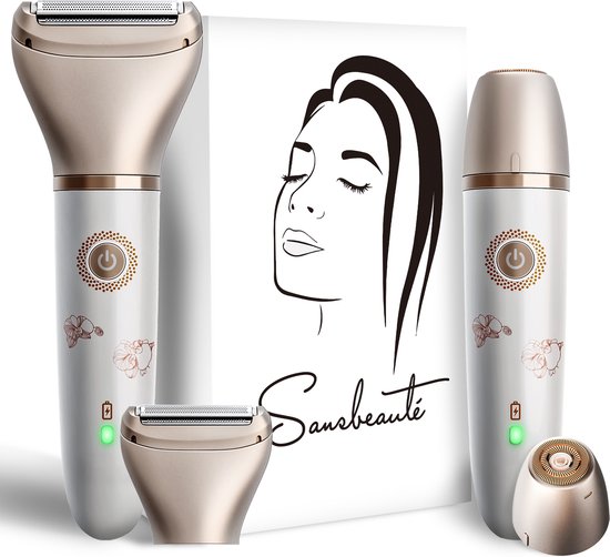 2-in-1 Ladyshave + 2 Extra-Scherköpfe - Gesicht - Achseln - Beine - Bikinizone - Rasierer Frau - Elektrischer Epilierer - Haarentferner Damen - Trimmer Frau - Intimzone Schamhaare - Ladyshaves Bikini