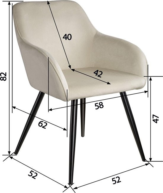 tectake - Stuhl - Esszimmerstuhl - Marilyn Samtoptik schwarz/creme - 58 x 62 x 82 cm - 403662