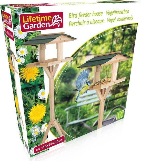Lifetime Garden - Vogelhaus auf Stange - 115 x 35 x 35 CM - Schützt Vogelfutter vor Sonne und Regen - für Garten und Balkon