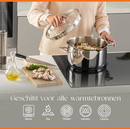 ELLE Gourmet Classique Edelstahl Kochtopf mit Deckel - Ø 16 cm - Kochtopf - PFAS frei - Induktion
