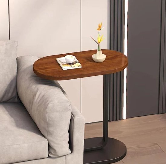 Beistelltisch - Braun - Bank Tisch - Metall mit Holz - Couchtisch - C Form - 45x28x60 cm