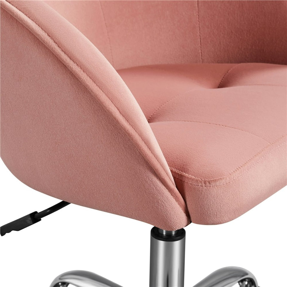 Yaheetech Ergonomischer Bürostuhl aus Samt – Verstellbar von 76,5 bis 86,5 cm – 60 x 60 cm – Hellrosa
