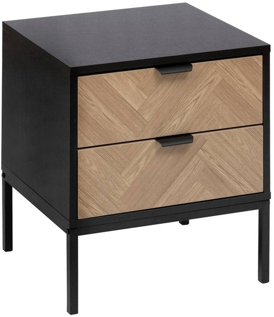 Nachttisch mit 2 Schubladen, Kiefer-Optik CHEVRONS