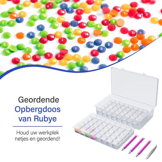 RubyeÂ® Aufbewahrungsbox für Diamantmalerei - Sortierbox - Diamantmalerei für Erwachsene - Stifte - Pinzette - Aufbewahrungsbox 84 Boxen