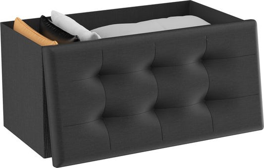 O'DADDY® Aufbewahrungsbox - Bank mit Aufbewahrung - Aufbewahrungsbank - Aufbewahrungsbox - Hocker - Aufbewahrungsbox mit Deckel - Leinen & Baumwolle - 76 x 38 x 38 cm - Schwarz