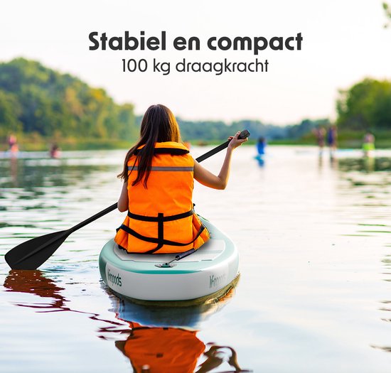 LifeGoods SUP Board All-round Compact - 100 KG Belastbarkeit - 300 x 76 cm - Aufblasbar - SUP-Komplettpaket - Mintgrün