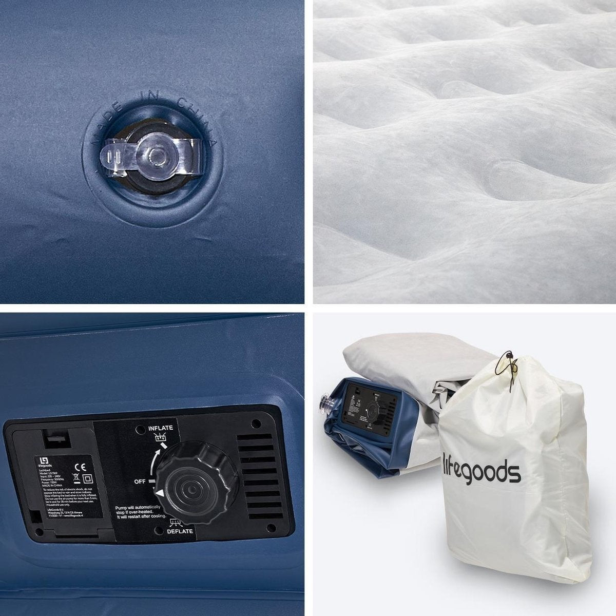 LifeGoods Luftmatratze für 2 Personen - integrierte Pumpe - inkl. Tragetasche und Reparaturset - Blau