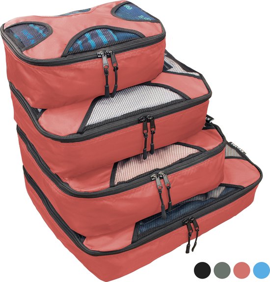 Volcan Packwürfel – Koffer-Organizer-Set – Rucksack und Koffer – 4-teilig – Reise-Würfel – Rosa