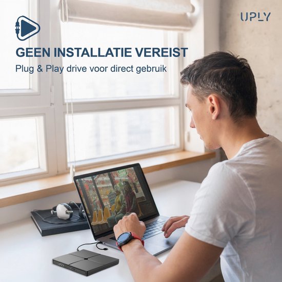 UPLY Externer DVD-Player - Windows und Mac - USB C und USB 3.0 - Externer DVD-Player für Laptop - Externer DVD-Player und Brenner - CD