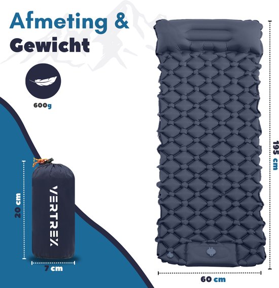 Vertrex Inflate-X1 Schlafmatte mit eingebauter Pumpe - Luftbett - 1 Person - Marineblau