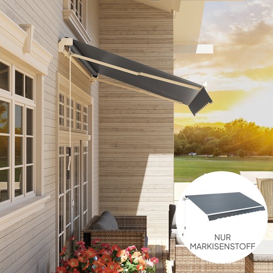 Outsunny Markisenstoff-Bezug mit Volant, wasserabweisend, Ersatzstoff für 4 x 3 m Markisen, Markisentuch, Markisenstoff, Sonnenschutz für Garten, Balkon, Hof, grau