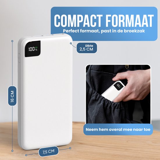 Strex Powerbank White - 27.000 mAh - 22,5W Schnellladegerät - USB-A/USB-C - LED-Anzeige - Universal Powerbank u.a. geeignet für iOS/Android