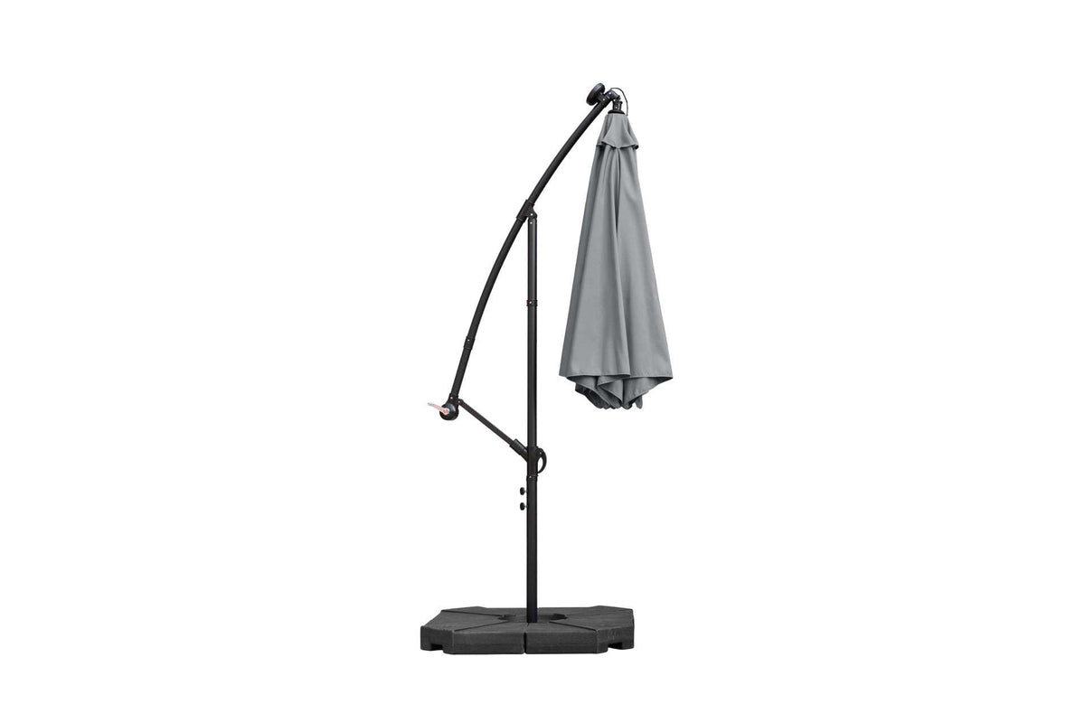 Feelfurniture Toscano Schwebeparasol Dunkelgrau – Banana Parasol mit LED-Beleuchtung und Schutzhülle – Ø 300 cm