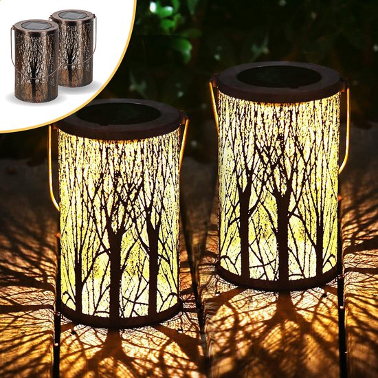 Goliving Solar Tischleuchte Oasis - Außenleuchte - 2 Stück - Außenlaterne - Solar Gartenleuchte - LED Außenleuchte - Pendelleuchte - 20 cm - Metall - Bronze