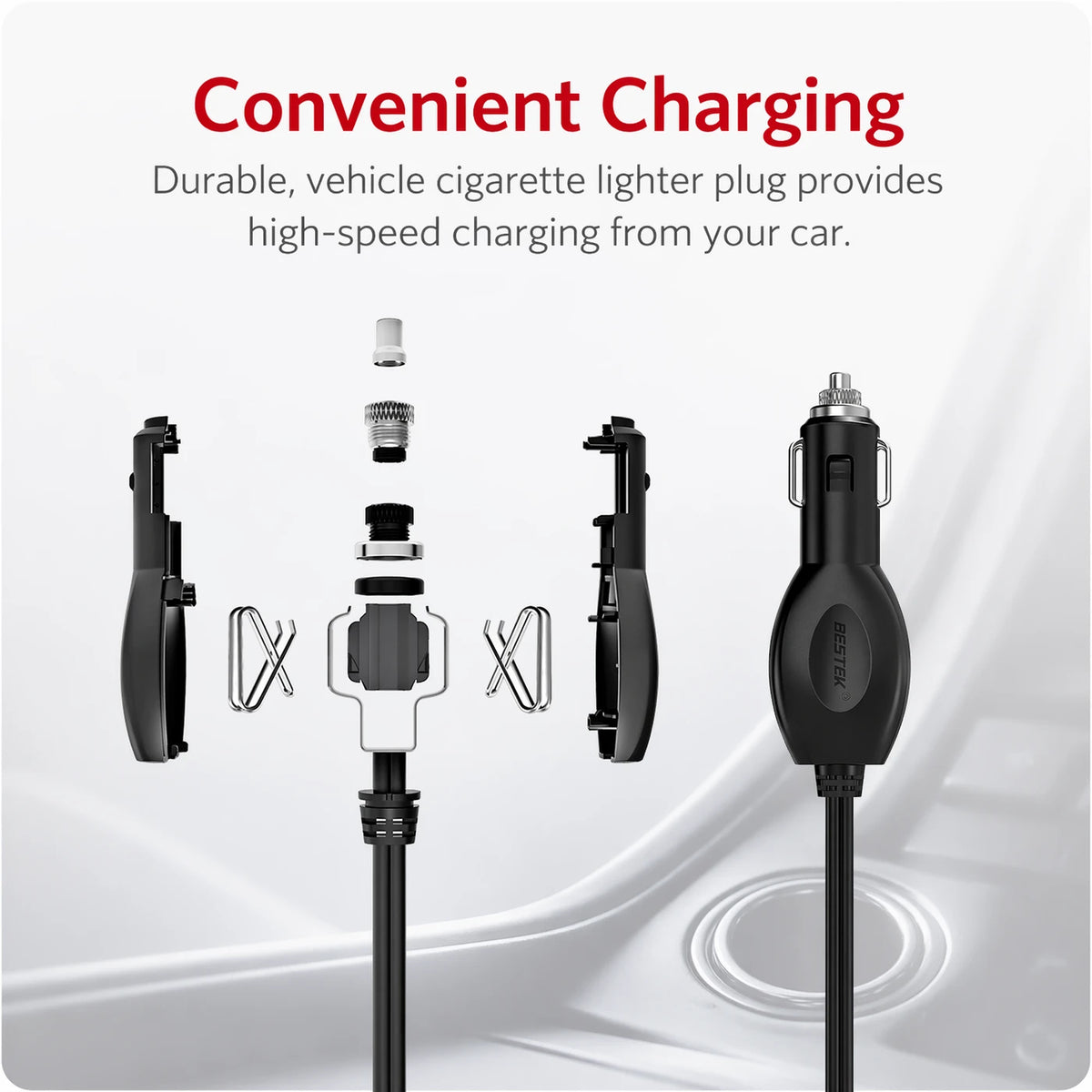 BESTEK 300-W-Wechselrichter 12 V auf 230 V – 2 USB-Anschlüsse & Steckdose – Für Auto, Wohnmobil und unterwegs – Rot