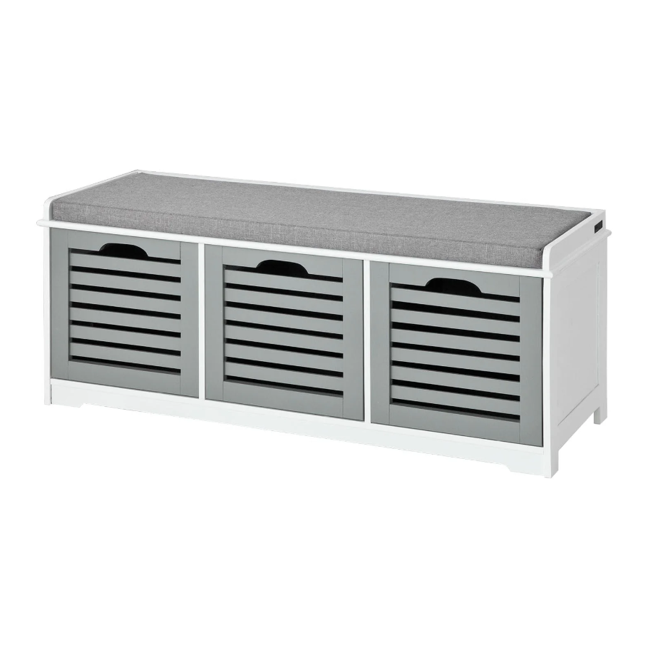 SoBuy FSR23-HG Moderne Schuhbank - 3 Körbe - 35 x 105 x 43 cm - Weiß/Grau