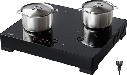 KitchenBrothers Induktionskochfeld - Freistehendes Induktionskochfeld - 60 cm - 4 Zonen - 1 Phase - bis zu 2400W - Schwarz