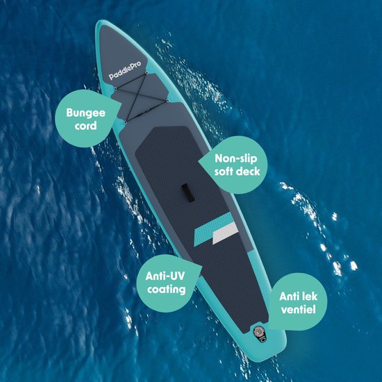 LifeGoods SUP Board Touring - 165 KG Belastbarkeit - 365 x 76 cm - Aufblasbar - mit Sitz - Komplettes Sup Paket - Türkis
