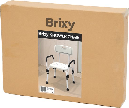 Brixy Duschstuhl mit abnehmbarer Rückenlehne und Armlehne – rutschfest – höhenverstellbar – max. 150 kg – Duschhocker