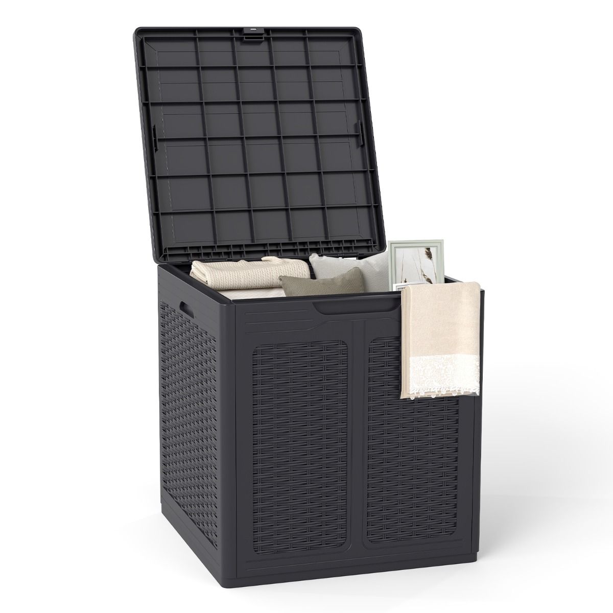 Coast Aufbewahrungsbox mit Deckel – Rattan-Optik – multifunktional – braun/schwarz – 145 Liter