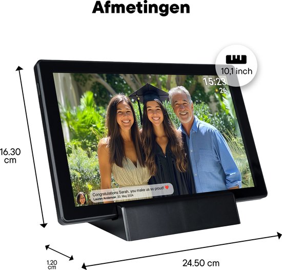 Denver Digitaler Fotorahmen 10,1 Zoll - Drahtlos - Inkl. Ladestation - HD - Frameo App - Fotorahmen - WiFi - IPS-Touchscreen - 16GB - PFF1070B