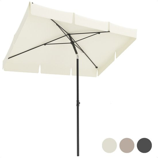 LifeGoods Sonnenschirm - 200x125cm - 30° neigbar - Wasserdicht - Mit Bezug - Creme