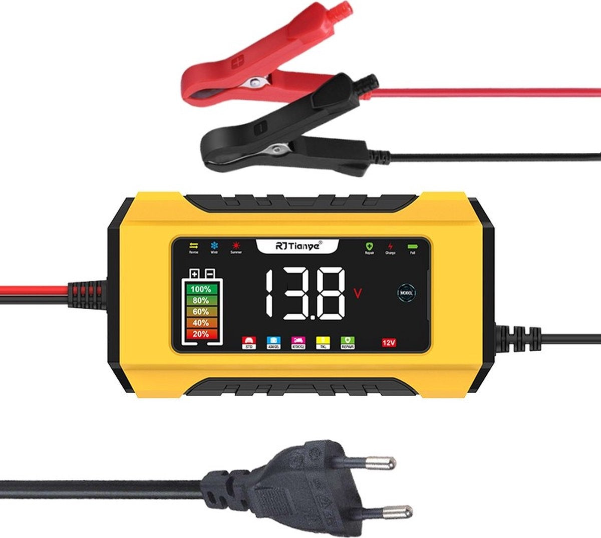 RJTianye Batterieladegerät - Erhaltungsladegerät - Reparaturmodus - Batterieladegerät - Batterieladegerät für Auto-Motor-Roller - 12V6A(MAX)