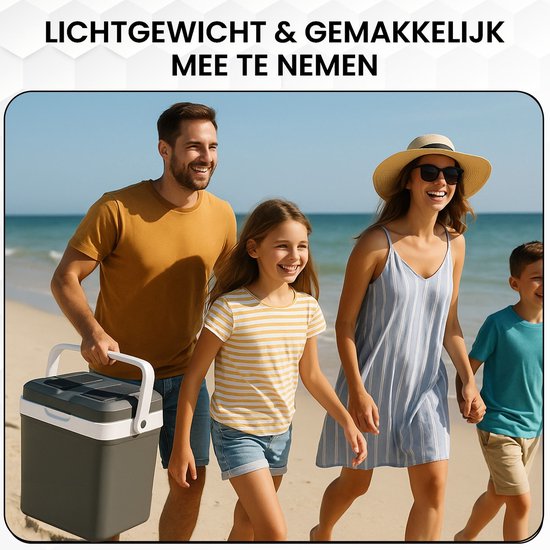 Outbee Coolbox - Kühlbox elektrisch 12v 230 volt - Kühlbox Auto - 21L - Geeignet für 1,5 Liter Flaschen - Grau