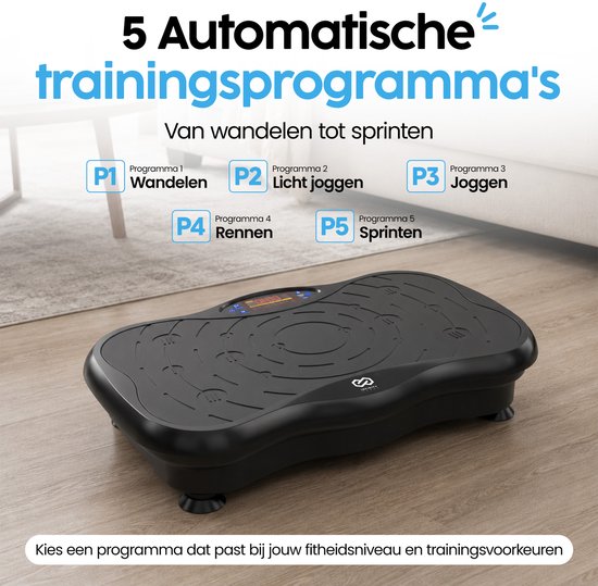 Infinity Goods Vibrationsplatte Premium – Fitness-Vibrationsplatte – inklusive Widerstandsbänder und Griffe – Powerplate – 5 Trainingsprogramme – 99 Geschwindigkeitsstufen – Bluetooth-Musik – Schwarz