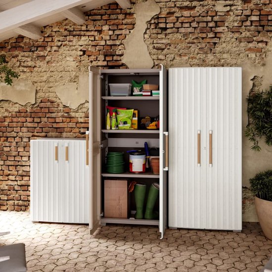 Keter Aufbewahrungsschrank - Groove - Niedrig - Recycelter Kunststoff/Holz - Beige/Sandfarben