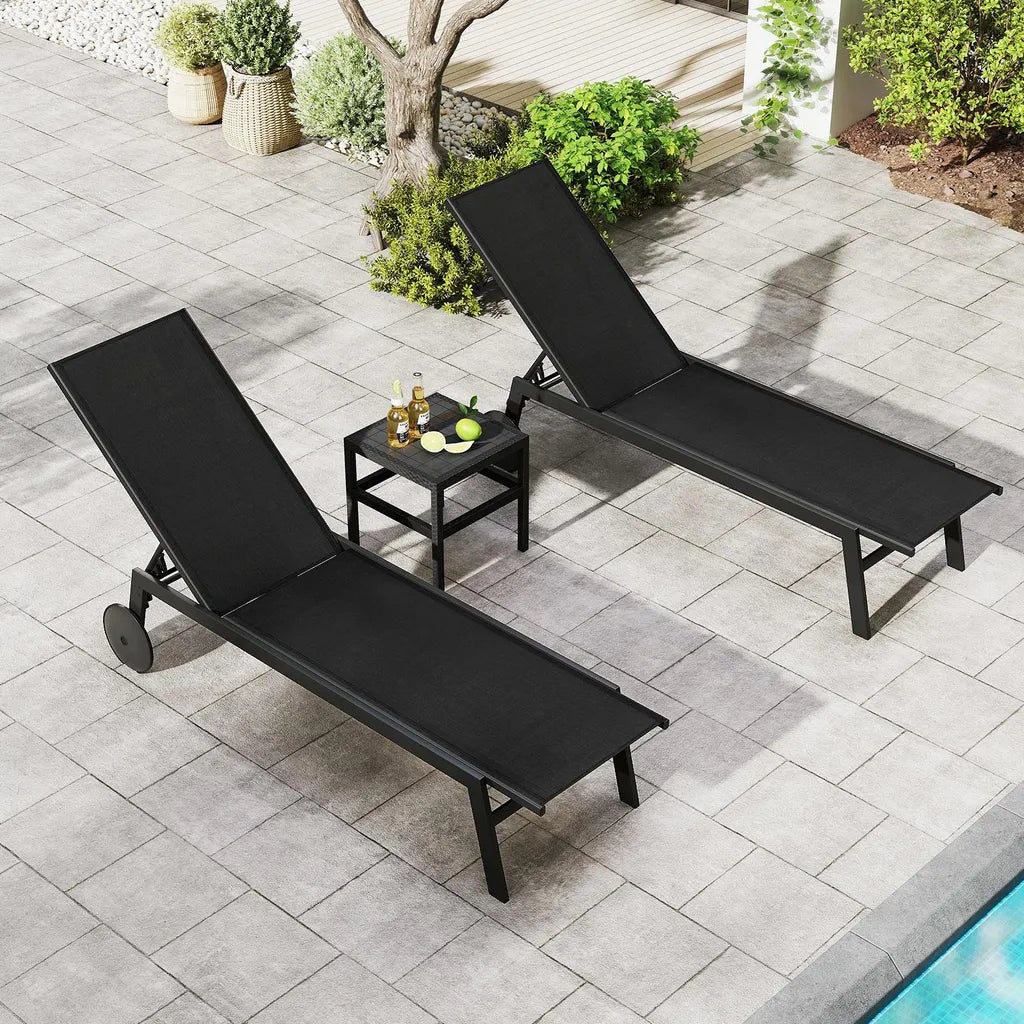 Coast Garden Loungers - Verstellbar - Räder - Schnell trocknend - 190 x 59 x 99 cm - Schwarz