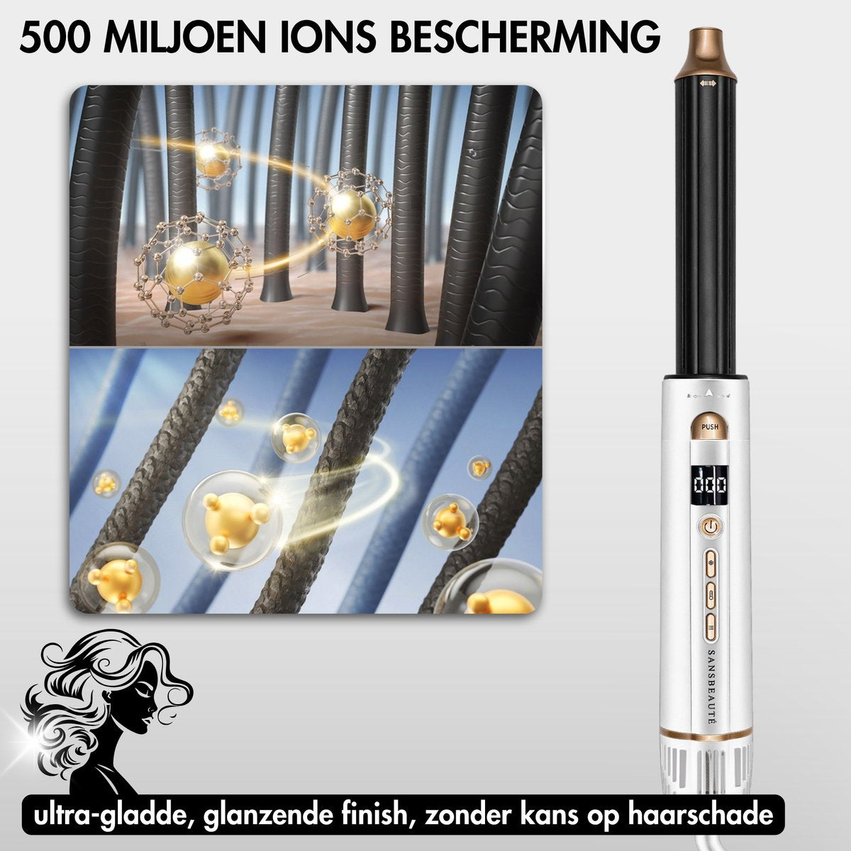 Sansbeauté 4-in-1 Airstyler - Multistyler - Föhnbürste - Lockenbürste - Stylingbürste - 1400W - Ionen-Technologie - Weiß/Gold