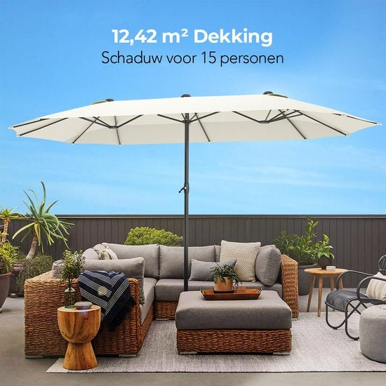 LifeGoods Doppelter Sonnenschirm - 270x460cm - bis zu 15 Personen - Wasserdicht - mit Bezug - Creme