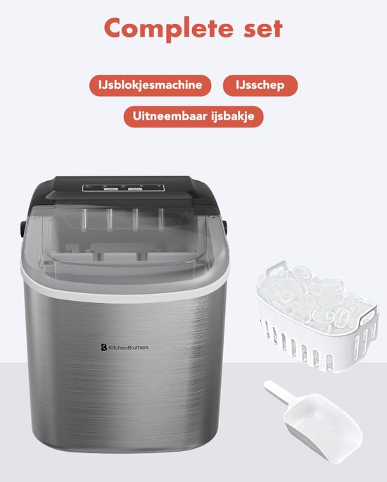 Eiswürfelmaschine - Eiswürfelbereiter mit Eisportionierer - 9 Würfel in 8 Min. - Tragbar mit Griff - Edelstahl