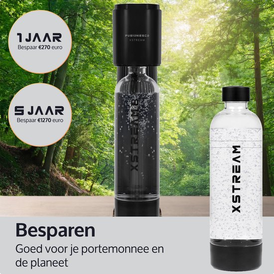 JAP Appliances XStream - Sprudelmaschine - PET-Flasche (1 Liter) für Soda-Maker - (nur für Schraubflasche geeignet) - Co2-Flasche nicht enthalten - Schwarz