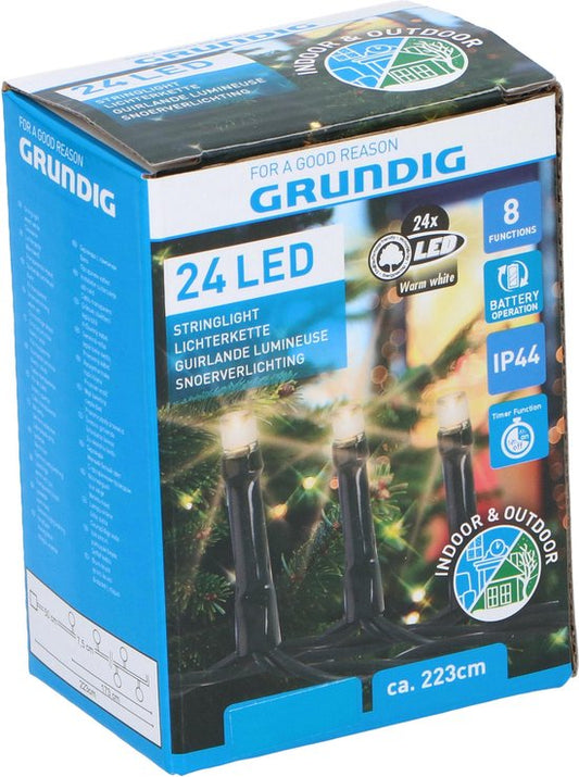 Grundig Weihnachtsbeleuchtung - 24 LED - 8 Stufen - mit Zeitschaltuhr - 223 cm - Warmweiß