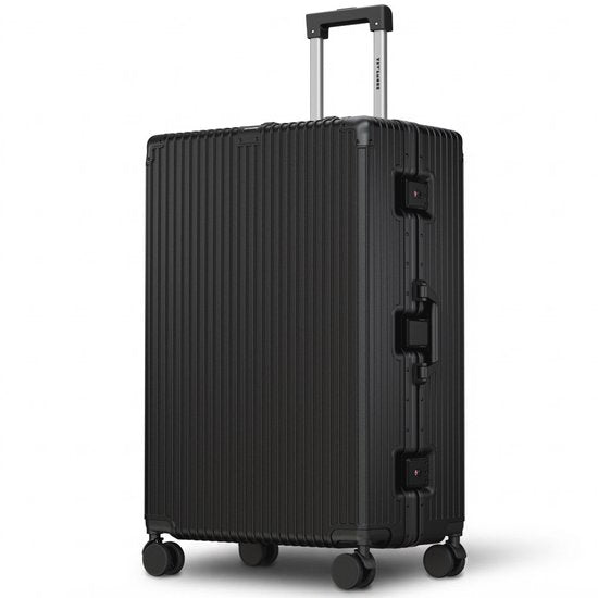 TRVLMORE Premium-Reisekoffer 115 l – ohne Reißverschluss – mit zwei TSA-Schlössern – Aluminiumrahmen – schwarz
