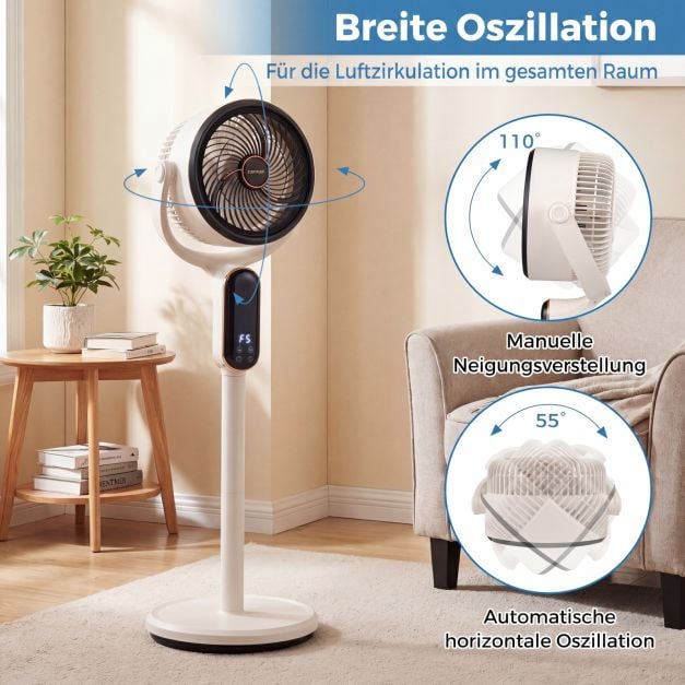 Coast Verstellbarer Stativventilator – 8 Geschwindigkeitsstufen – 54–96 cm – Weiß