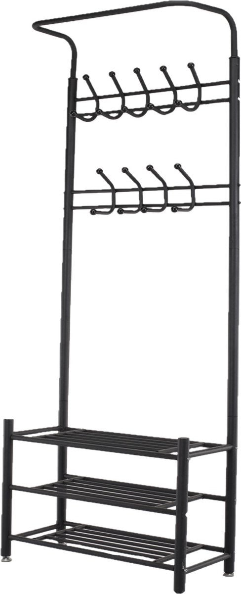 O'DADDYÂ¬Ã† Garderobenständer stehend - Garderobe mit Schuhablage - 18 Haken 2 Lagen Schuhablage 6 Paar - Garderobenständer Metall - 66 x 30 x 190 cm - schwarz