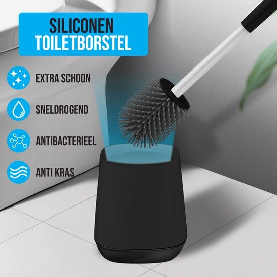 Strex Toiletborstel Siliconen met Houder Zwart - Sneldrogend, hygienisch& Antibacterie Werking - WC Borstel - Toilet Borstel Houder