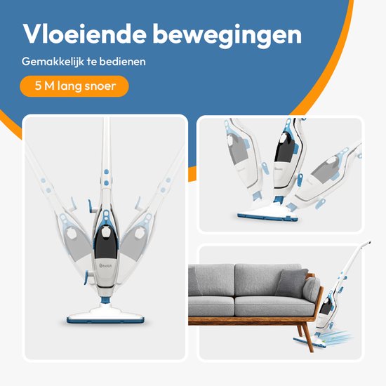 BOLLIT 16 in 1 Dampfreiniger 1500W - Händetrockner - Teppichreiniger - Fleckenreiniger - Dampfreiniger - Handdampfreiniger - Bodenreiniger - Dampfmopp - Dampfmopp - Boden-, Sofa-, Bad- und Teppichreinigung