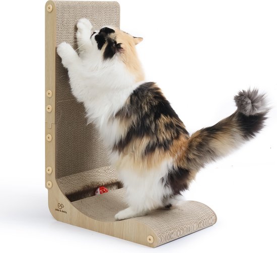Jake und Jacky Kratzpappe für Katzen mit Spielball - Kratzbaum Pappe - Kratzbrett - Kratzkorb - Kratzmöbel - Kratzmatte aus Pappe - Katzenkorb - Katzenbett - 60x26.4x40 cm