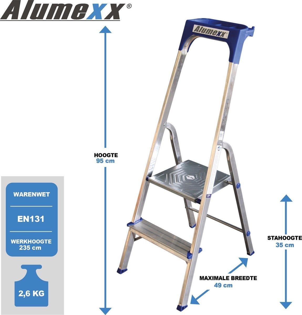Alumexx Haushaltsleitern - 2 Trittstufen - Arbeitshöhe 240 cm