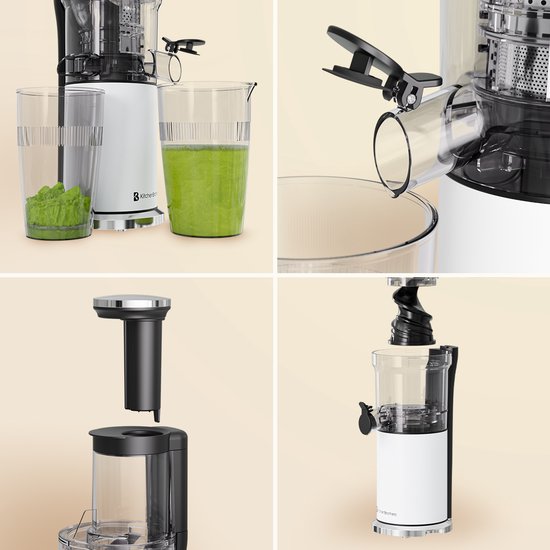 KitchenBrothers Slowjuicer - Vertikal - Entsafter - Gemüse- und Obstpresse - 80 mm - 750 ml - Perlweiß / Weiß