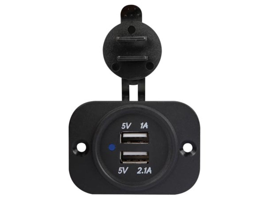 USB-Ladegerät – Einbau – Doppelanschluss – 12–24 V – spritzwassergeschützt – Kurzschlussschutz – Schwarz