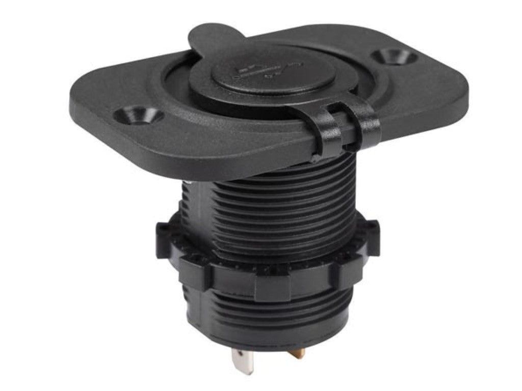 USB-Ladegerät – Einbau – Doppelanschluss – 12–24 V – spritzwassergeschützt – Kurzschlussschutz – Schwarz