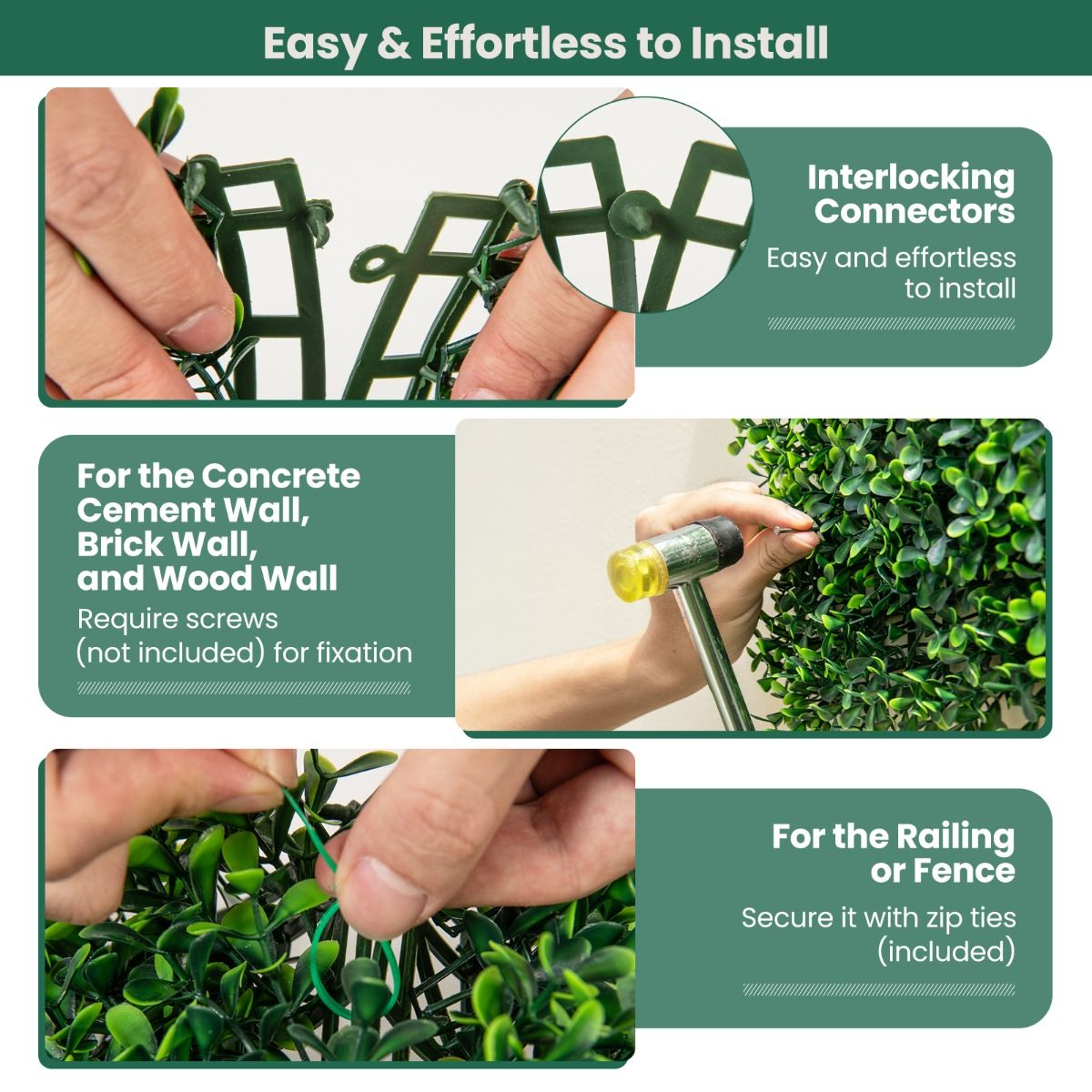 Coast Artificial Grass Wall Panels 12 Stück 50 x 50 cm Grün - Imitation Gardenia Topiary für Privatsphäre und Dekoration